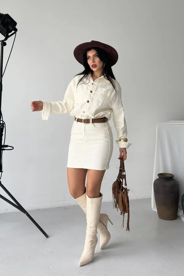 Buttoned Mini Denim Dress  3027-80-(S-L-3) Natural