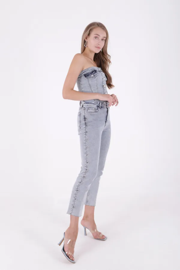 Yanları Droplı Kot Pantolon 7039-08-(28-33)