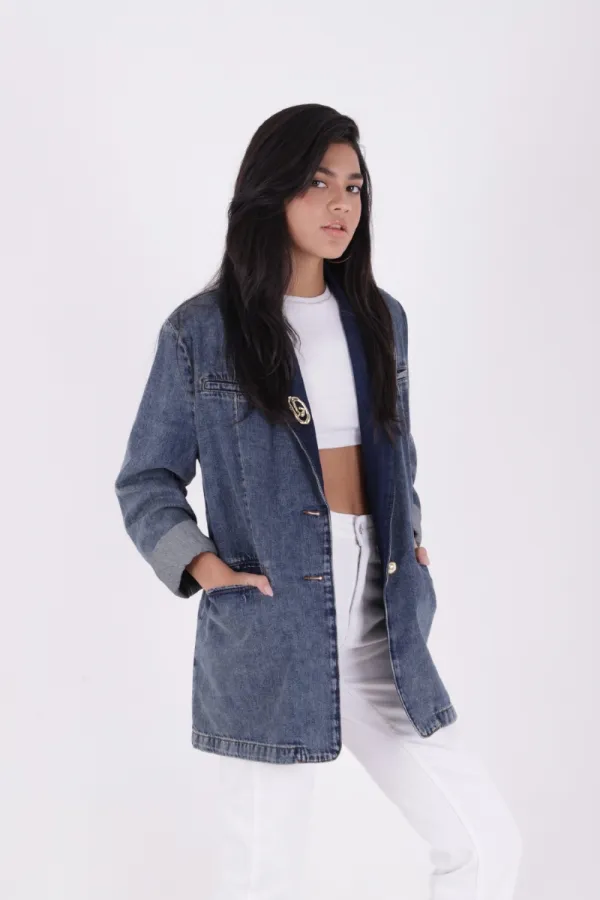 Buttoned Classic Blazer Jacket 6066-28-(S+L+4) Buttoned Classic Blazer Jacket 6066-28-(S+L+4)