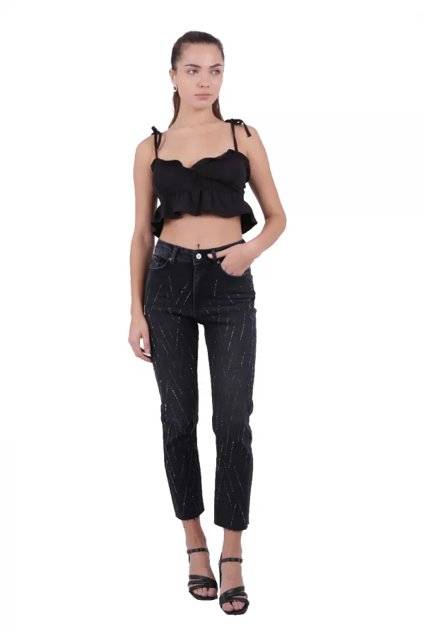 Taşlı Mom Fit Kot Pantolon 1725-03-(26-28) Taşlı Mom Fit Kot Pantolon 1725-03-(26-28)