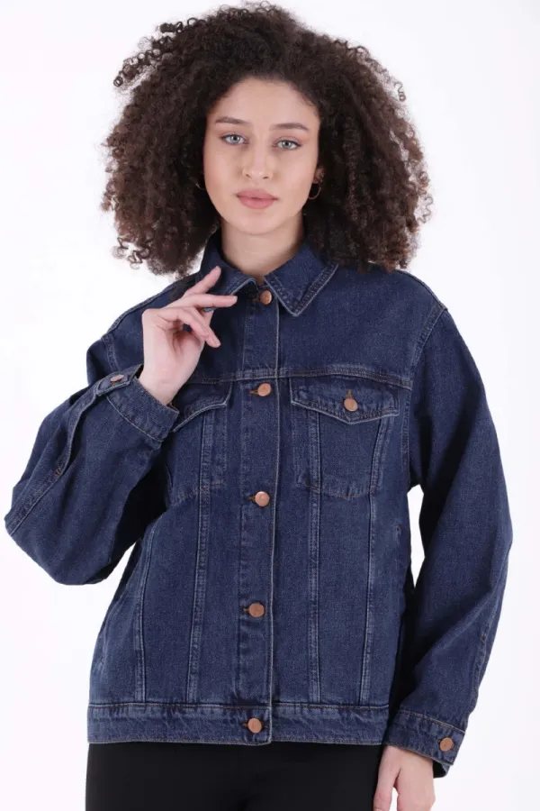 Klasik Yaka Cepli Düğmeli Kot Ceket  6081-26-(S-L-5)