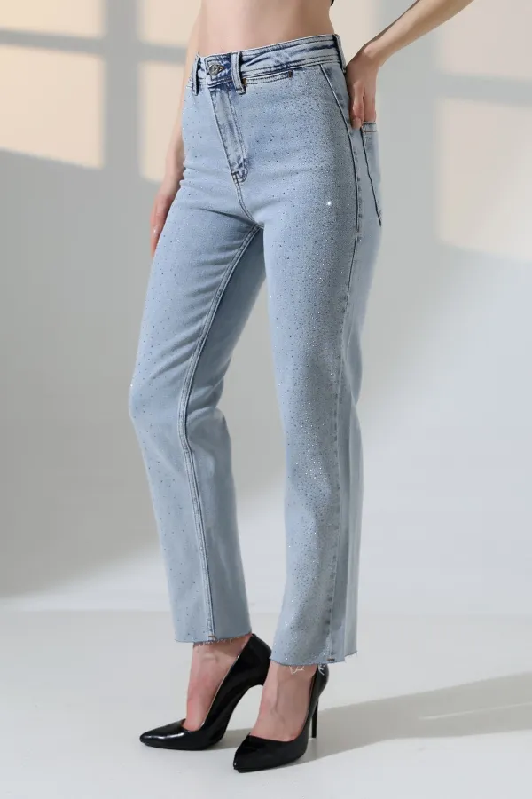 Serpme Taşlı  Relax Kot Pantolon  7193-08-(27-32)