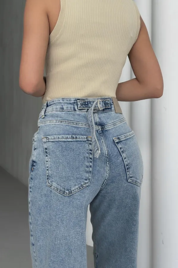 Baggy Jeans with Dart Detail on Legs 7088-14-(28-33) Light Blue and Tinted