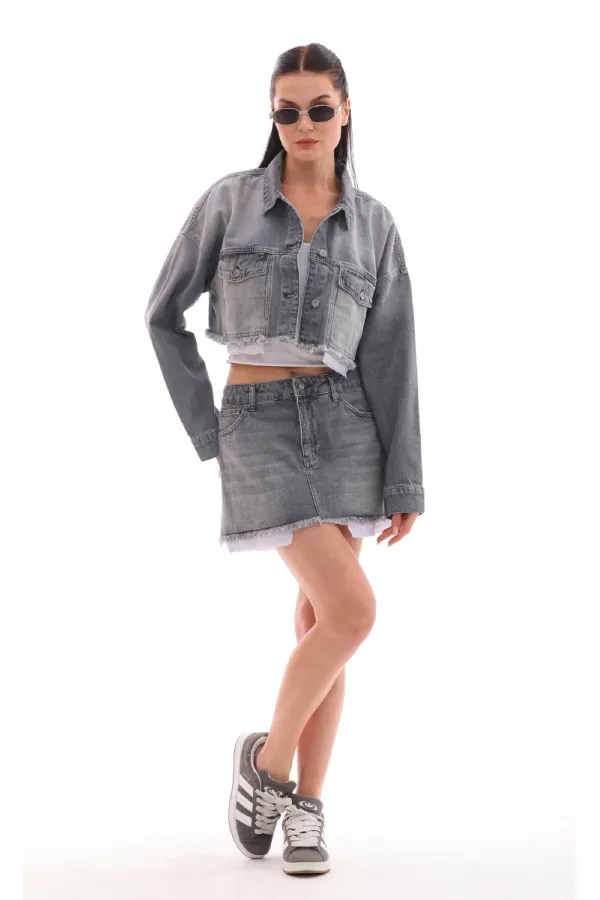 Denim Jacket with Lining Detail 6016-29-(XS-L-6) Denim Jacket with Lining Detail 6016-29-(XS-L-6)