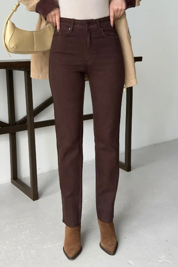 Stripe Detailed Mom Jeans 7111-78-(26-31) Brown