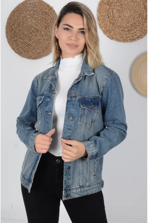 Classic Regular Boyfriend Denim Jacket 650-62-(S-XL-6) Middle Blue - Tinted Classic Regular Boyfriend Denim Jacket 650-62-(S-XL-6) Middle Blue - Tinted