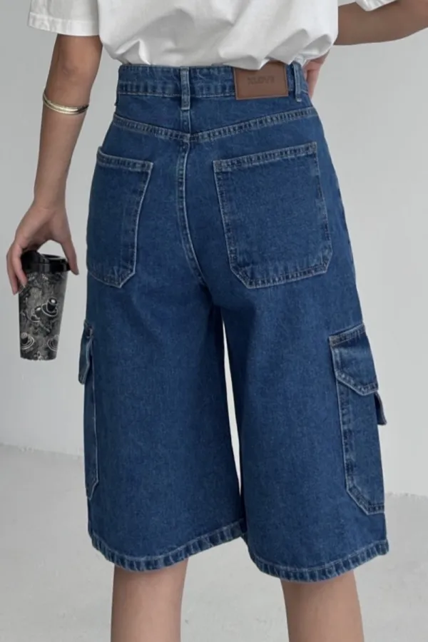 Mid Length Denim Shorts with Pocket Detail 2026-27-(36-42-6) Rinsed Blue