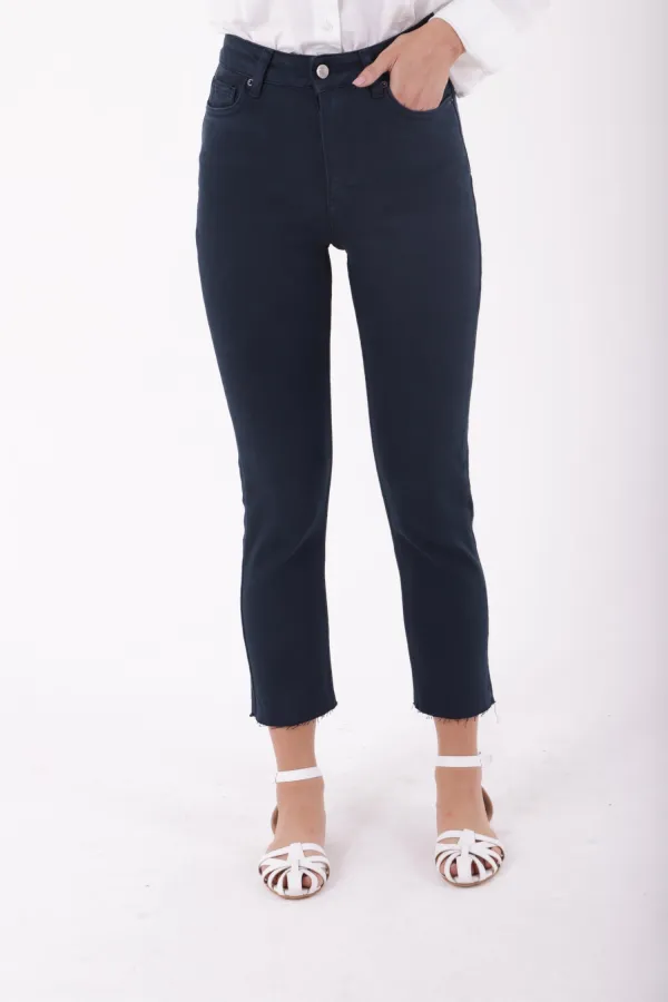 Fringe Ending High Waisted Mom Fit Jean  764-12-(26-31) Navy Blue