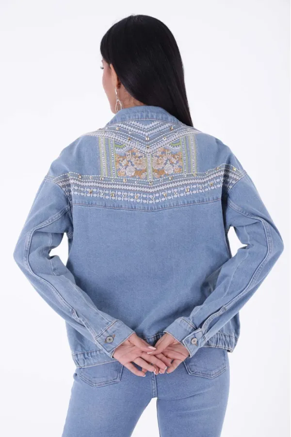 Sırtı Nakışlı Kot Ceket  634-06-(S-XL)