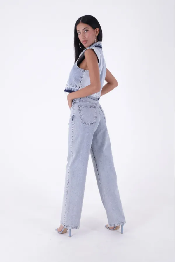 Wide Leg High Waisted Relaxed Jean  718-08-(S-L-3) Snow Light Blue