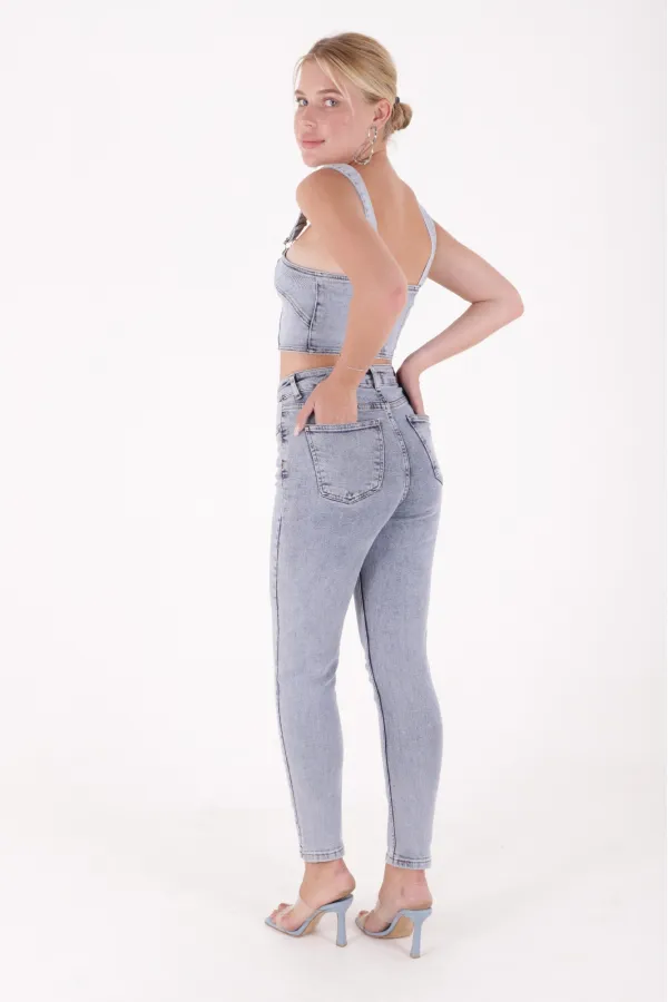 High Waisted Comfort Slim Ankle Length Jean  896-08-(30-36) Snow Light Blue
