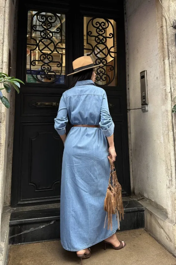 Düğmeli Uzun Elbise 3039-27-(S-XL)