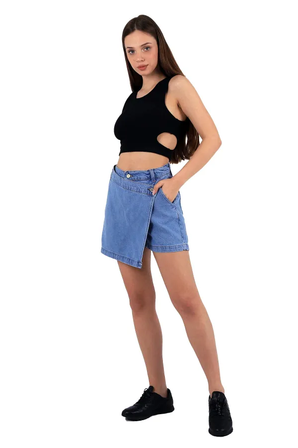 Extra Covered Denim Short Skirt 290-15-(S-L-5) Light Blue Denim Extra Covered Denim Short Skirt 290-15-(S-L-5) Light Blue Denim