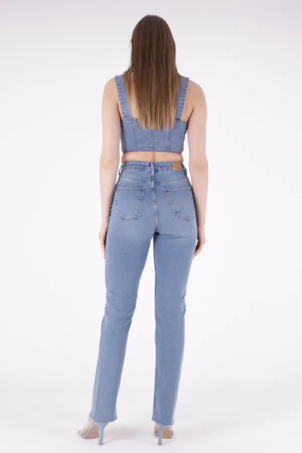 Tasseled Bottom Wide Leg Relax Jean 1726-15-(26-30) Light Blue Denim Tasseled Bottom Wide Leg Relax Jean 1726-15-(26-30) Light Blue Denim