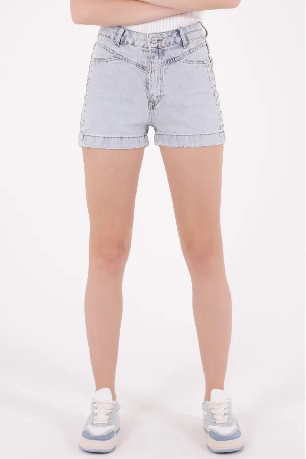 Denim Short with Rhinestones on Sides 230-08-(S-XL-6) Snow Light Blue Denim Short with Rhinestones on Sides 230-08-(S-XL-6) Snow Light Blue