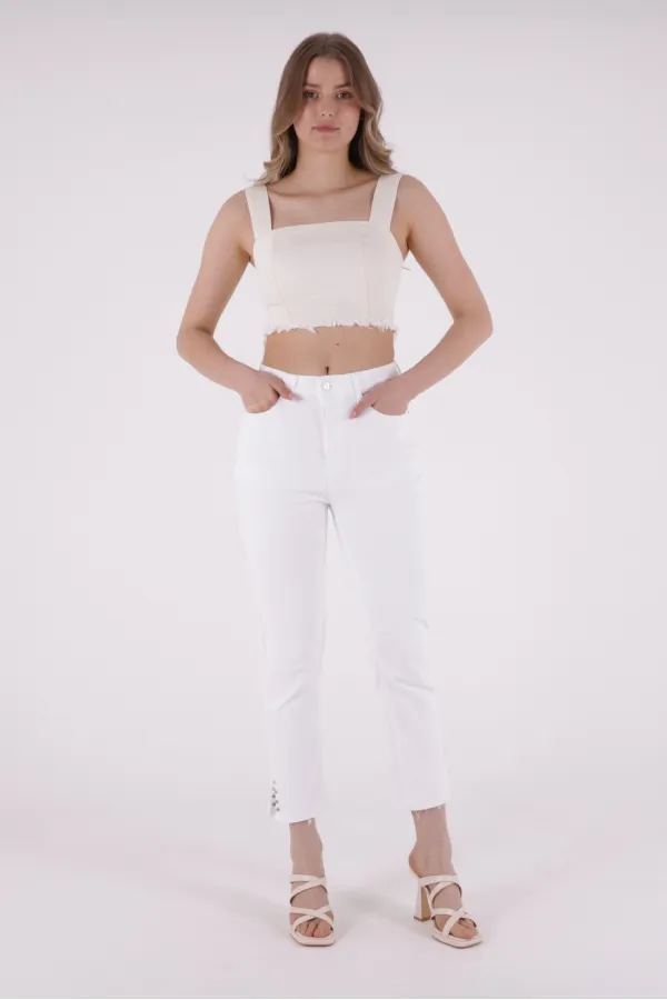 Yanı Yırtmaçlı Flare Paça Mom Kot Pantolon  1774-50-(26-31)