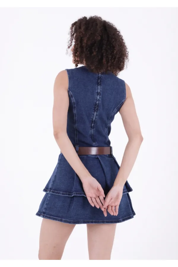 Kolsuz Fermuarlı Pileli Kısa Elbise  3026-26-(XS-XL-5)