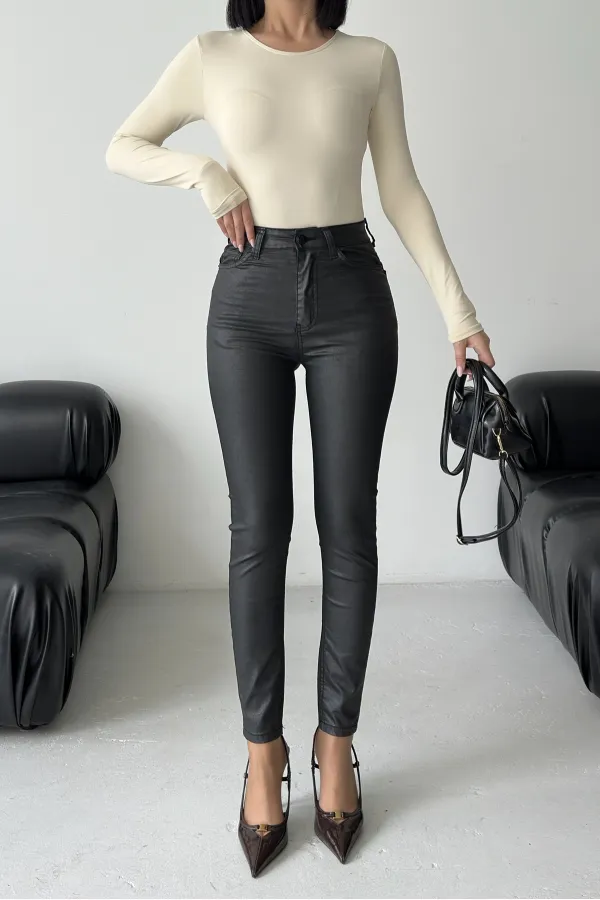 High Waist Leather Pants 415-07-(27-32)