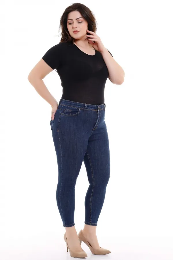 High Waisted Ankle Length Skinny Jean  815-17-(30-36) Slubbed Navy Blue