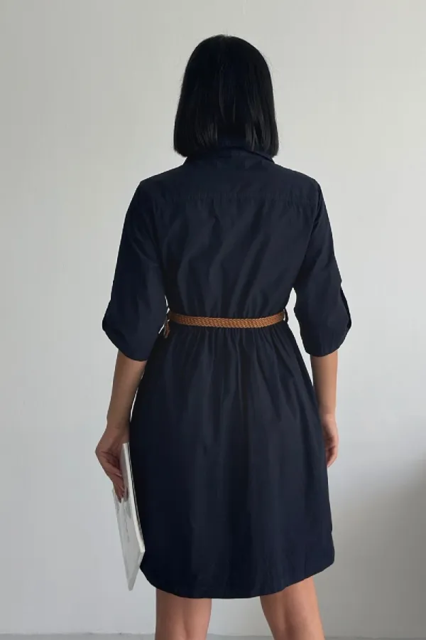 Büzgü Detaylı Kısa Kot Elbise 3040-73-(S-XL)