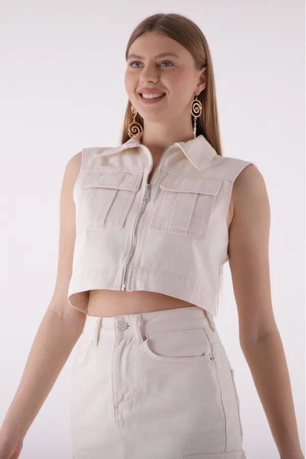 Fermuarlı Mini Kot Yelek 6018-80-(S-L-5) Fermuarlı Mini Kot Yelek 6018-80-(S-L-5)