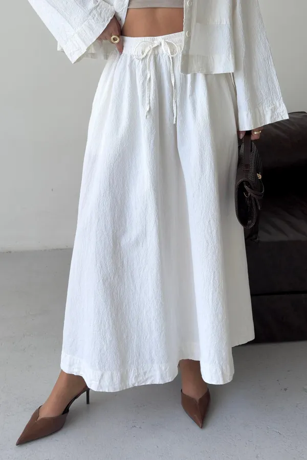 Elasticated Long Skirt HS121-51-(S-L-3) Cream White