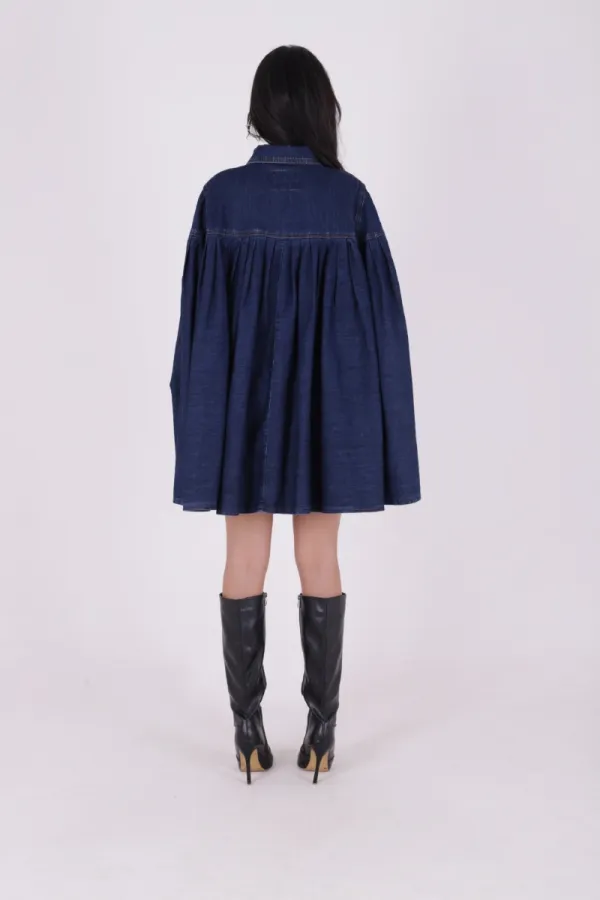 Pleated Oversize Poncho Jacket 6075-26-(STD-3) Regular Dark Blue Pleated Oversize Poncho Jacket 6075-26-(STD-3) Regular Dark Blue