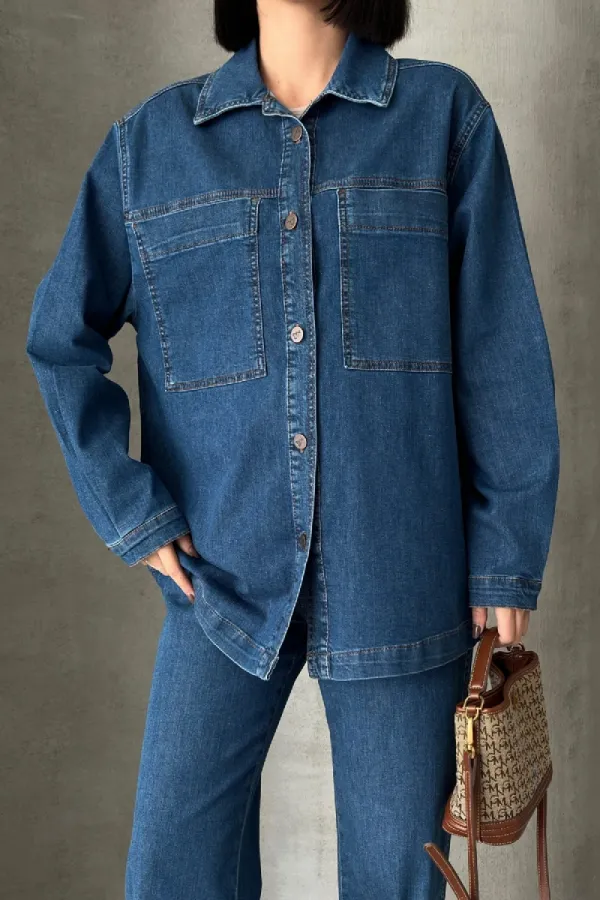 Denim Shirt with Pockets 6097-26-(S+L+3) Regular Dark Blue