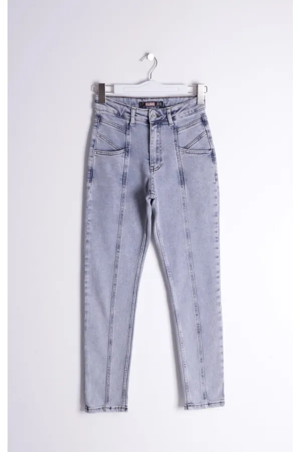 Front Panelled Denim Trousers 7043-08-(28-33)