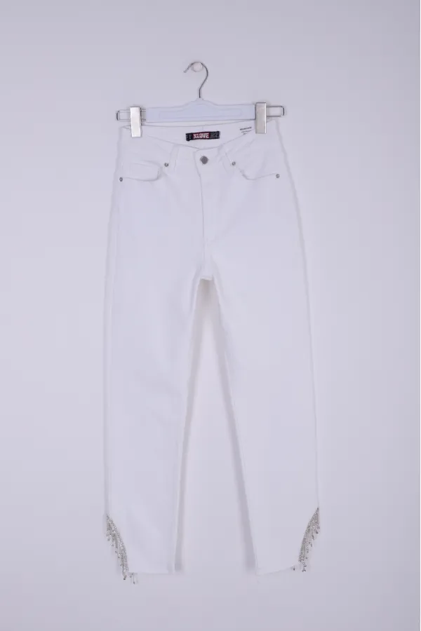 Stone Embellished Asymmetric Leg Trousers 1881-50-(26-31)