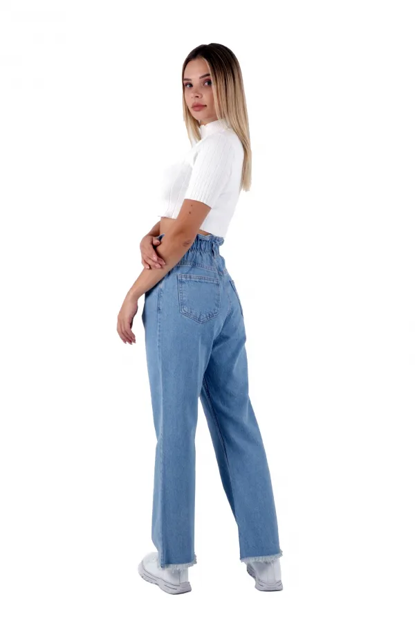 Beli Lastikli Bol Paça Relax Kot Pantolon  789-15-(26-31)