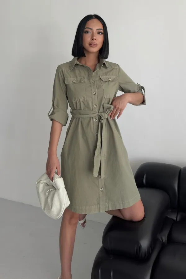 Düğmeli Uzun Gömlek Elbise 6102-74-(S-XL) Düğmeli Uzun Gömlek Elbise 6102-74-(S-XL)