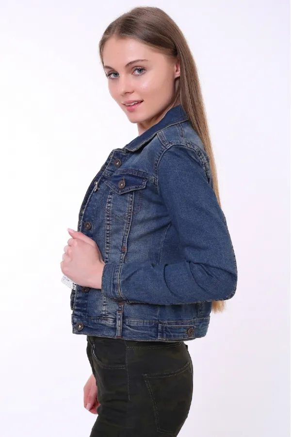 Classic Short Denim Jacket with Collar 640-02-(S-XL) Dark Tinted Denim Classic Short Denim Jacket with Collar 640-02-(S-XL) Dark Tinted Denim