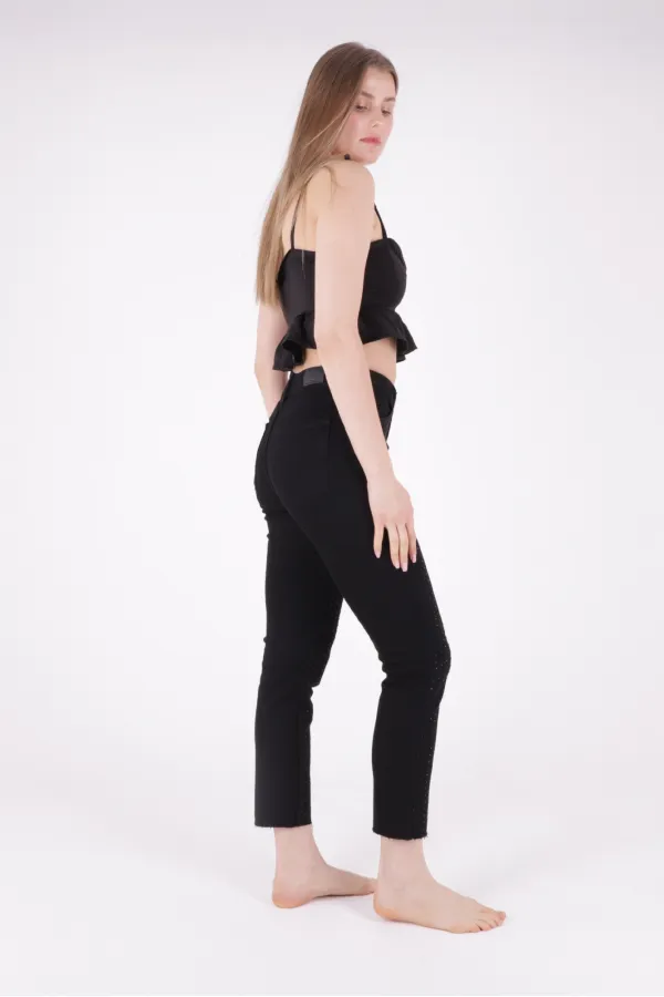 Taşlı Mom Fit Kot Pantolon  1729-07-(28-33)