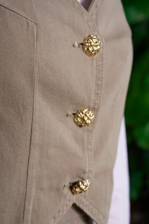 Linen Vest with Buttons HS603-74-(S-XL) Green