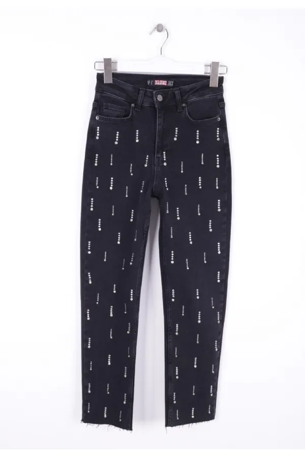 Tek Taraflı Droplı Mom Fit Kot Pantolon  7038-23-(28-33)
