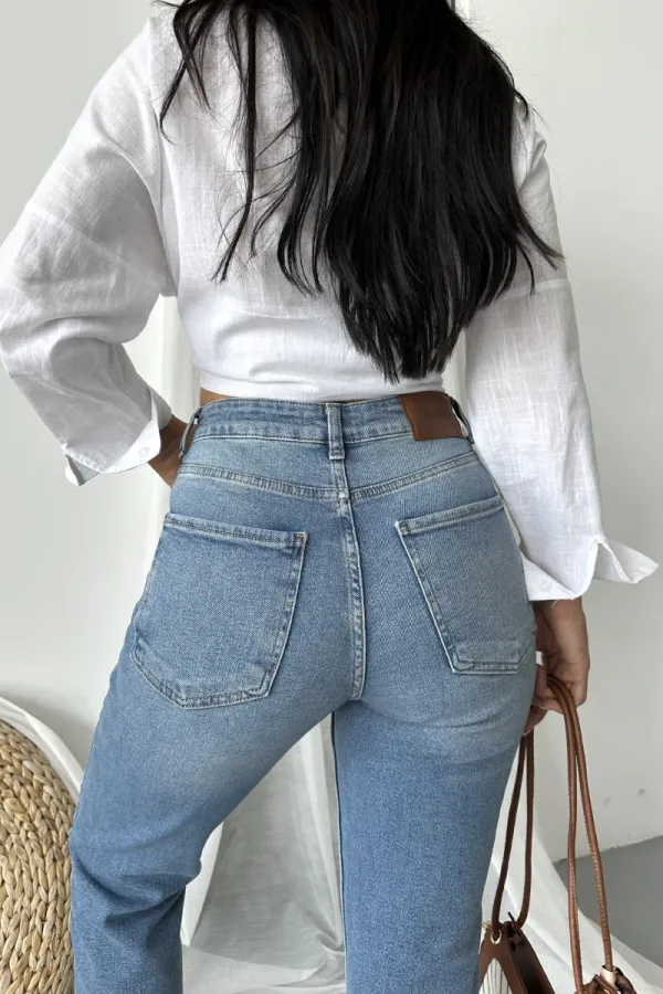 Seamless Mom Jeans 7064-15-(28-33) Light Blue Denim