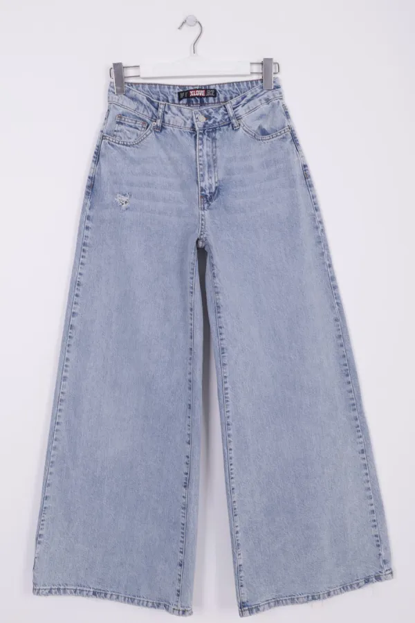 Geniş Saçaklı Paça Peçli  Kot Pantolon 7041-42-(27-32)