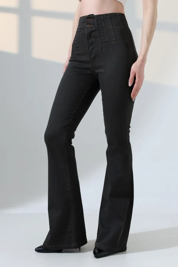 Flared Jeans with Darts on Front Waist  7021-60-(27-32) Ancient Brown