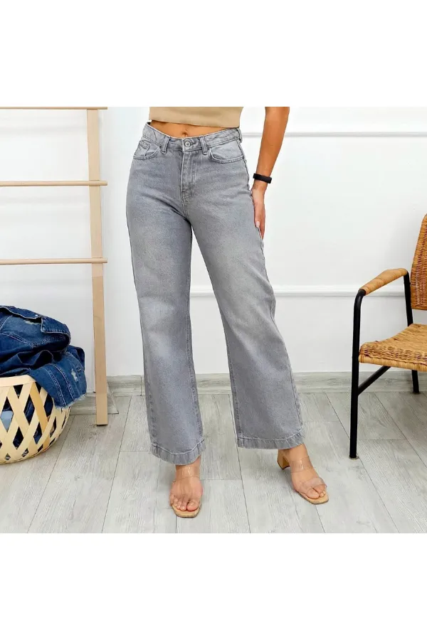 Wide Leg High Waisted Relaxed Jean  718-22-(28-33) Light Grey Denim
