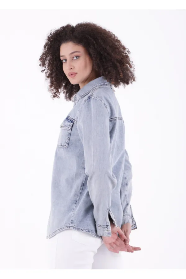 Denim Shirt with Snap Buttons 6013-18-(S-XL-6) Middle Blue Snow Denim Shirt with Snap Buttons 6013-18-(S-XL-6) Middle Blue Snow