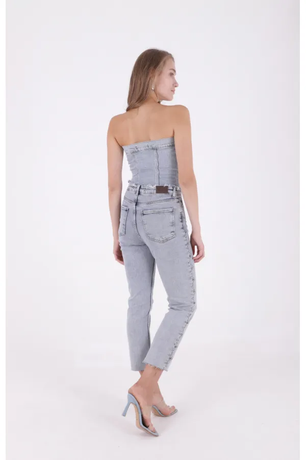 Yanları Droplı Kot Pantolon 7039-08-(28-33)