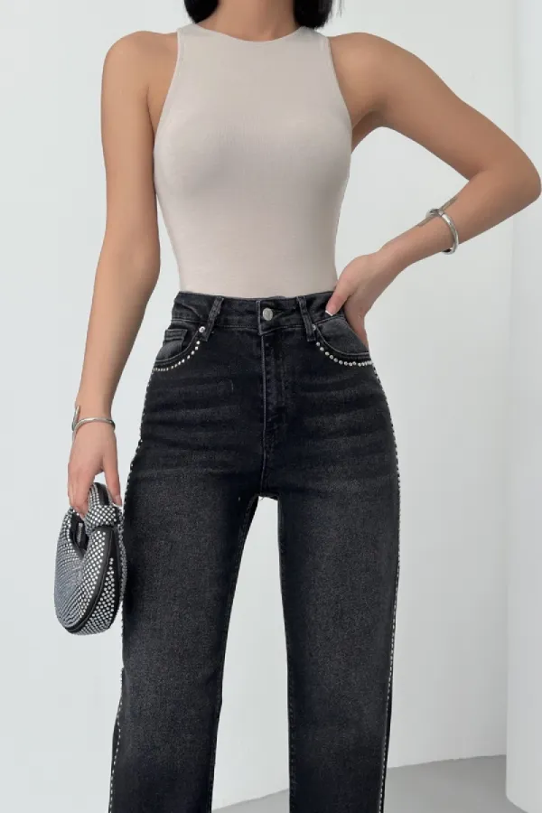 Taşlı Straight Kot Pantolon  7112-03-(28-33)