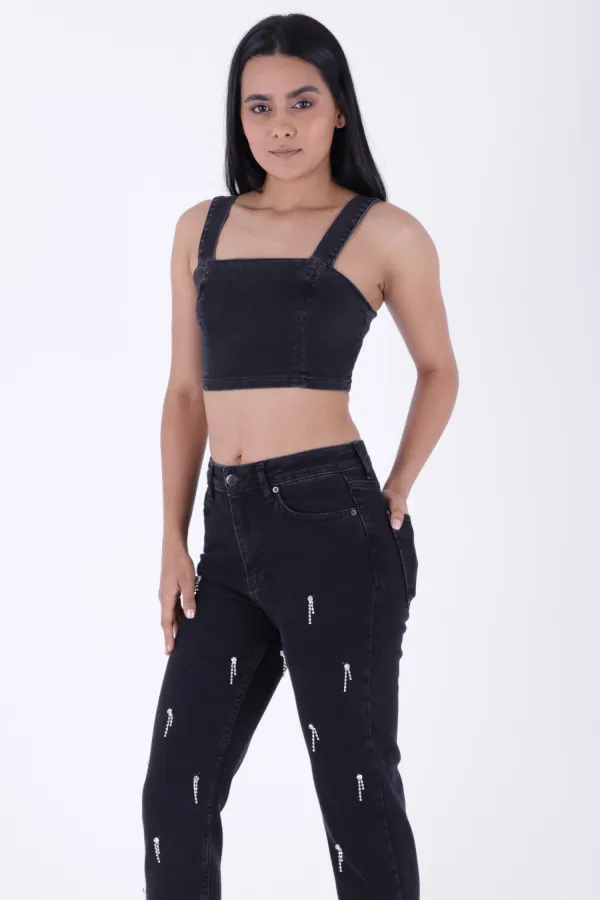 Damla Taşlı Mom Fit Kot Pantolon 7024-23-(26-31) Damla Taşlı Mom Fit Kot Pantolon 7024-23-(26-31)