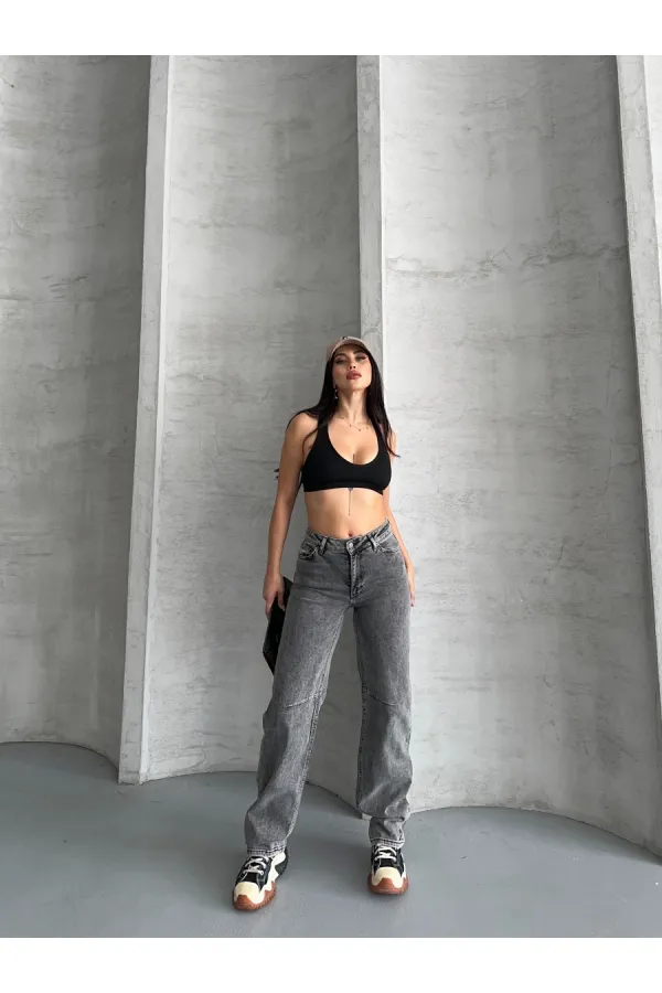 Baggy Jeans with Dart Detail on Legs 7088-40-(28-33) Light Grey - Snow