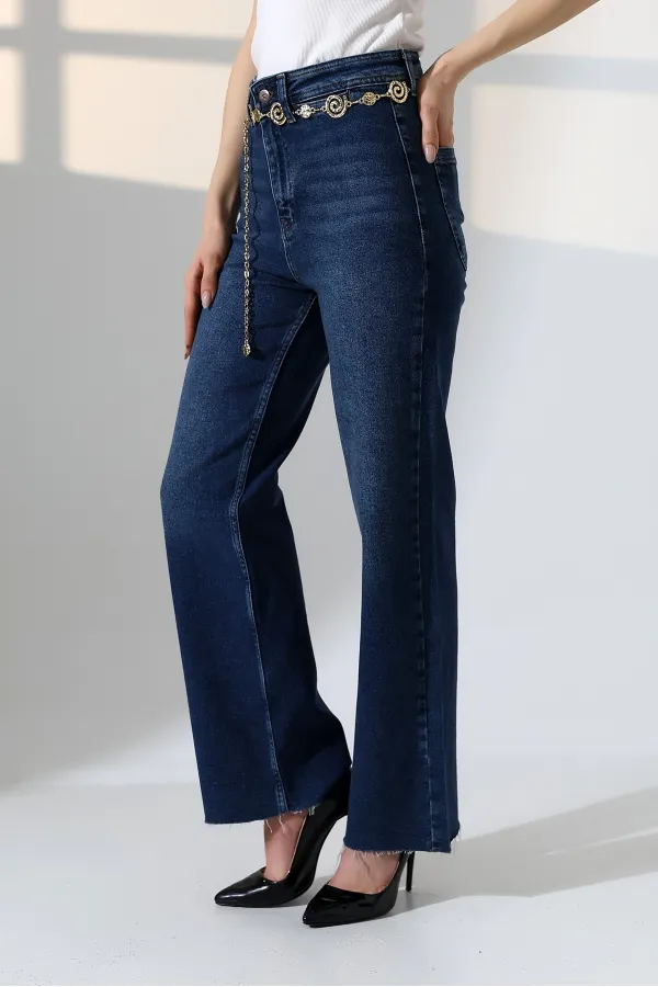 Wide Leg Palazzo Relaxed Jean 1710-01-(27-32) Dark Blue Denim