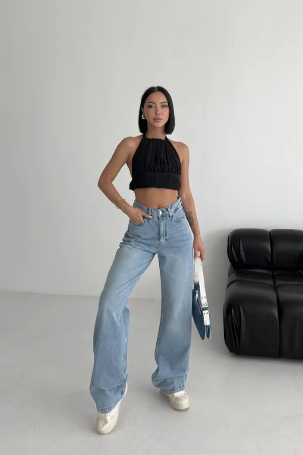 Wide Leg High Waisted Relaxed Jean  718-15-(27-32) Light Blue Denim