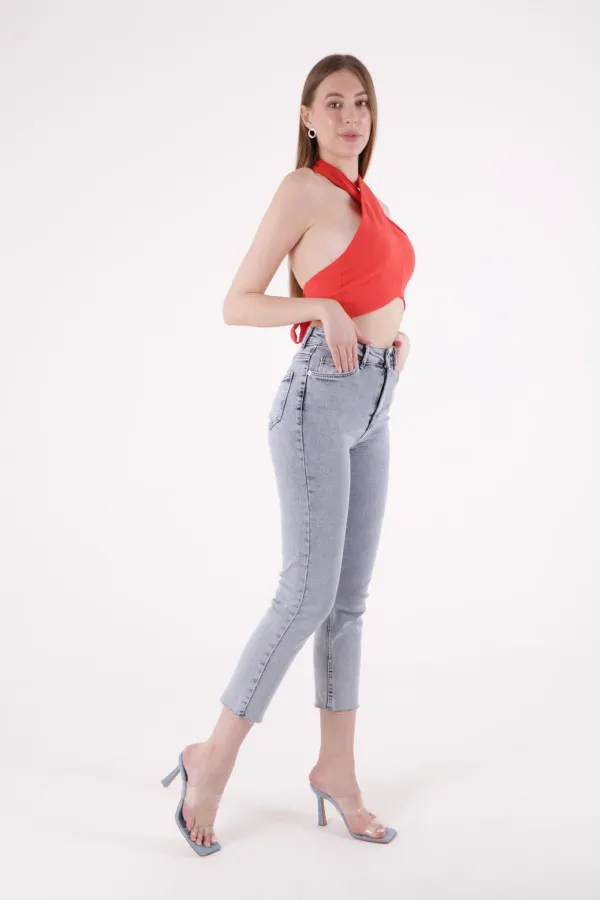 Dikişsiz Paça Mom Fit Kot Pantolon  764-08-(27-33-7)