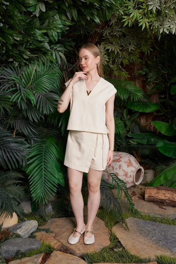Linen Shorts Skirt  HS200-65-(S-XL) Stone