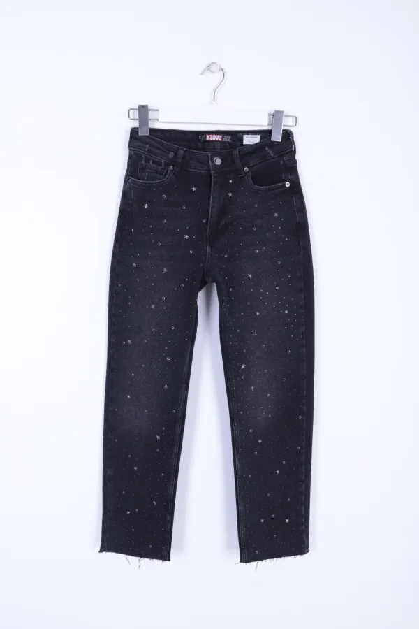Yıldızlı Mom Fit Dikişsiz Paça Kot Pantolon 1753-03-(28-33) Yıldızlı Mom Fit Dikişsiz Paça Kot Pantolon 1753-03-(28-33)